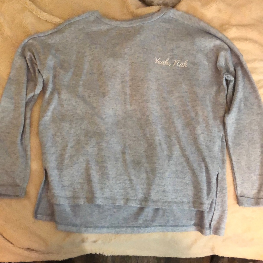 Blue “yeah nah” sweater